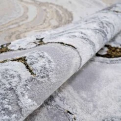 Gold Abstract Swirl Pattern Living Room Rugs - Marble -Kukoon Rugs Store hatton marble gold 9
