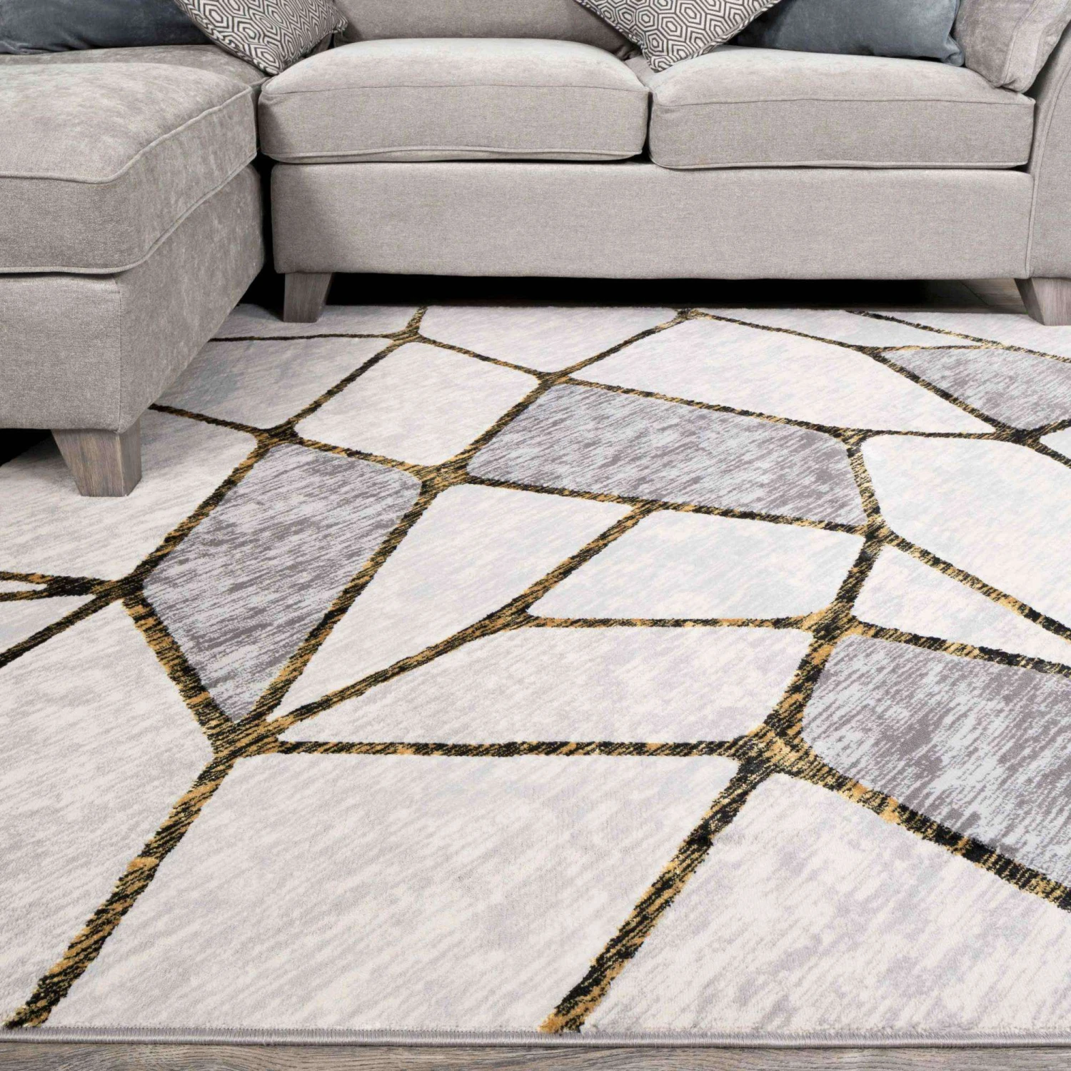 Modern Gold Abstract Mosaic Living Room Rugs - Road 4 Modern Gold Abstract Mosaic Living Room Rugs - Road - Image 2