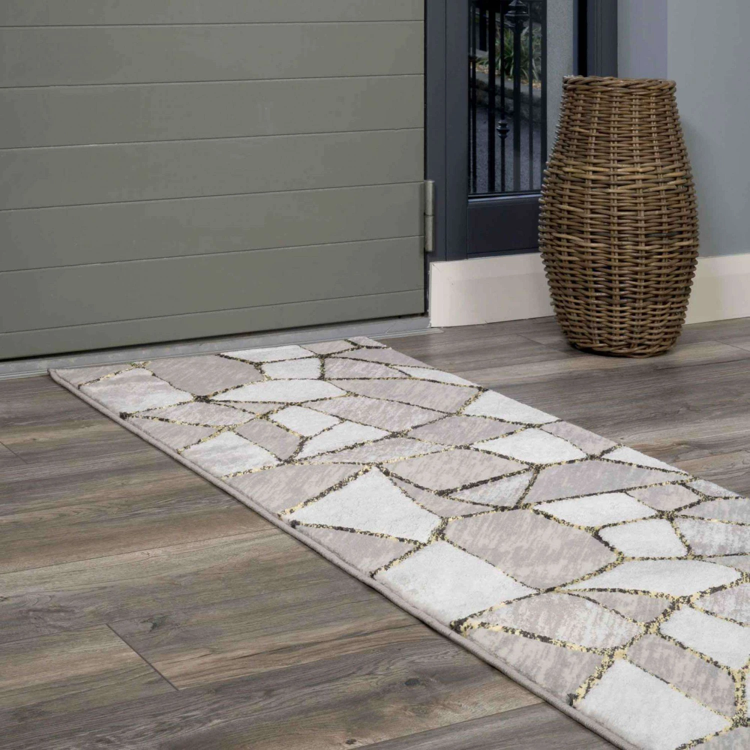 Modern Gold Abstract Mosaic Living Room Rugs - Road 7 Modern Gold Abstract Mosaic Living Room Rugs - Road - Image 5