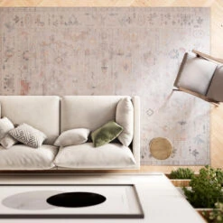 Vintage Multicolour Floral Rug - Audrey -Kukoon Rugs Store ishani audrey beige overhead for web