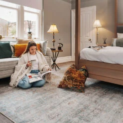 Vintage Blue Terra Floral Rug - Atticus 21 Vintage Blue Terra Floral Rug - Atticus -Kukoon Rugs Store ishani atticus Room web 2