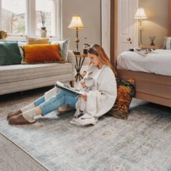 Vintage Blue Terra Floral Rug - Atticus 22 Vintage Blue Terra Floral Rug - Atticus -Kukoon Rugs Store ishani atticus Room web 8