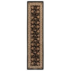 Traditional Black Floral Runner Rug - Malaki