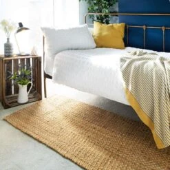 Natural Rustic Brown Bound Jute Hallway Runner Rug