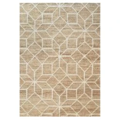 Beige Geometric Natural Jute Area Rug - Fretwork