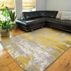 Modern Yellow Ochre Distressed Large Living Room Rugs -Kukoon Rugs Store kukoon enzo new designs gold grey 1