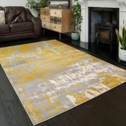 Modern Yellow Ochre Distressed Large Living Room Rugs -Kukoon Rugs Store kukoon enzo new designs gold grey 1 5B1 5D