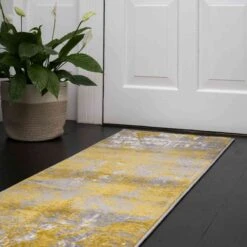 Modern Yellow Ochre Distressed Large Living Room Rugs -Kukoon Rugs Store kukoon enzo new designs gold grey 1 5B5 5D