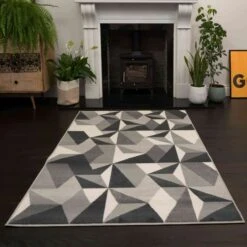 Grey Modern Geometric Living Room Rug 10 Grey Modern Geometric Living Room Rug -Kukoon Rugs Store kukoon milan grey multi 1