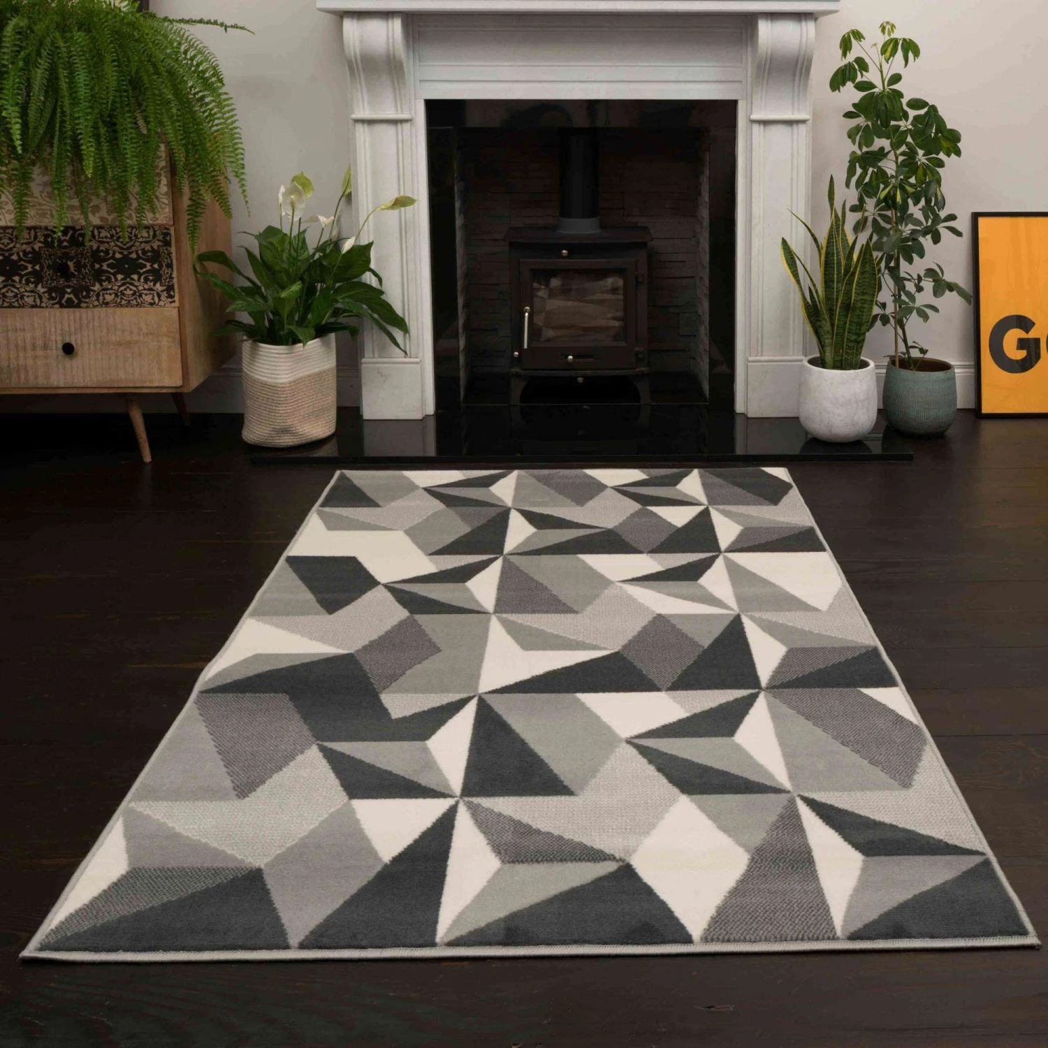 Grey Modern Geometric Living Room Rug 4 Grey Modern Geometric Living Room Rug - Image 2