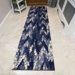 Blue Navy Chevron Mottled Shaggy Living Room Rug -Kukoon Rugs Store kukoon murano arrow blue 6309 5B3 5D