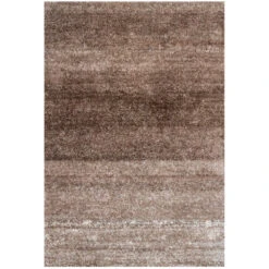 Beige Stripe Shaggy Rug Living Room