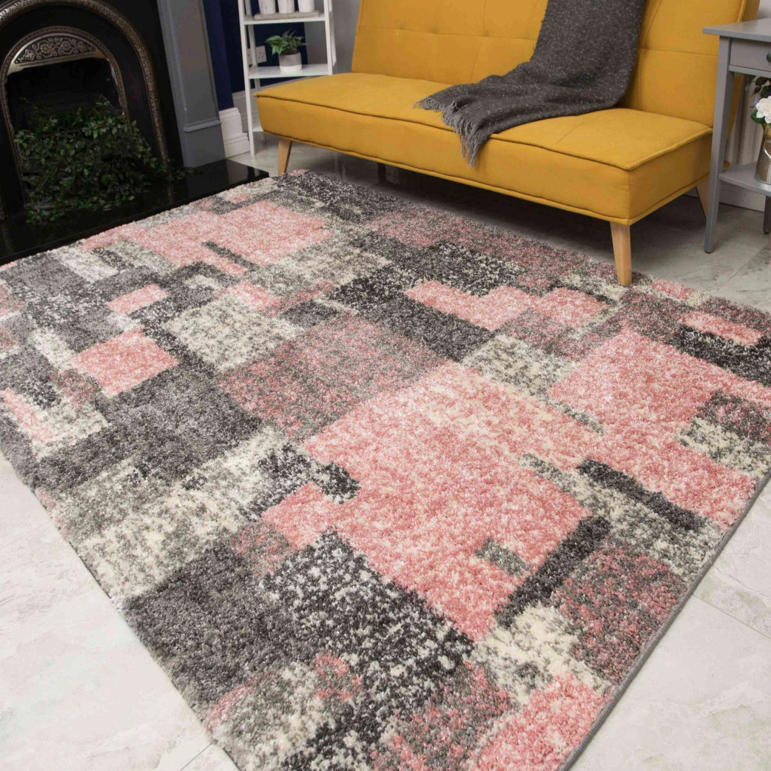 Retro Pink Mottled Shaggy Living Room Rug 5 Retro Pink Mottled Shaggy Living Room Rug - Image 3