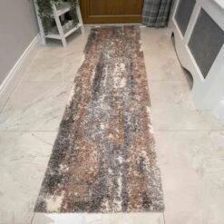 Brown Grey Distressed Mottled Shaggy Living Room Rug -Kukoon Rugs Store kukoon murano hush biege 6378 5B3 5D