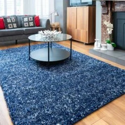 Navy Mottled Shaggy Living Room Rug -Kukoon Rugs Store kukoon murano navy 4038