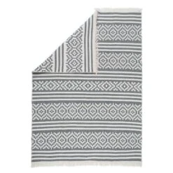 Reversible Recycled Cotton Grey Aztec Motif Rug - Sian