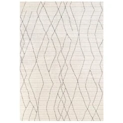 Cosy Soft Abstract Lined Beige Moroccan Berber Bedroom Rug