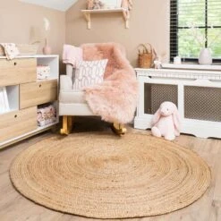 Rustic Jute Round Natural Circle Nursery Rug -Kukoon Rugs Store mandala nursery 06484 5B1 5D
