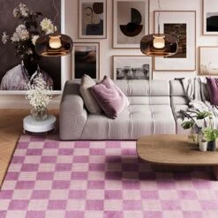 Retro Lavender Checkerboard Rug - Maze -Kukoon Rugs Store maze lavender final edited for web 1