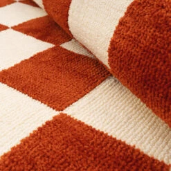 Burnt Orange Retro Checkerboard Rug - Maze Rust -Kukoon Rugs Store maze rust 01714