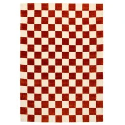 Burnt Orange Retro Checkerboard Rug - Maze Rust
