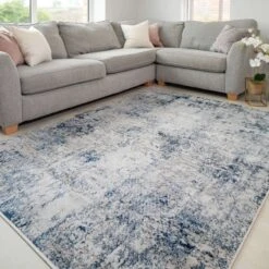 Modern Navy Textured Living Room Rug - Med