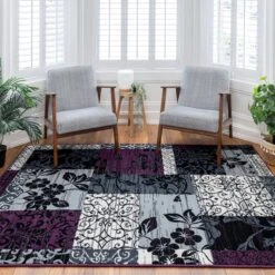 Purple Grey Modern Patchwork Bedroom Rugs -Kukoon Rugs Store milan 1568 hs33 05504 5B1 5D