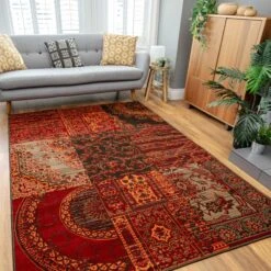 Patchwork Wine Living Room Rug -Kukoon Rugs Store milan 1572 s52 05564