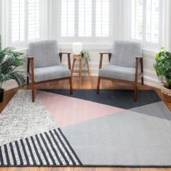 Pink Grey Modern Geometric Bedroom Rug -Kukoon Rugs Store milan 3606 gb55 05519 5B1 5D