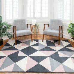 Pink Grey Diamond Geometric Living Room Rug -Kukoon Rugs Store milan 3646 gb55 05702 5B1 5D