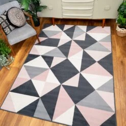 Pink Grey Diamond Geometric Living Room Rug -Kukoon Rugs Store milan 3646 gb55 05702 5B5 5D