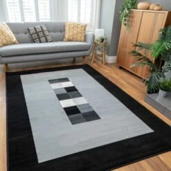 Geometric Bordered Black And Grey Rug -Kukoon Rugs Store milan 7770 ws21 05387