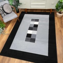 Geometric Bordered Black And Grey Rug -Kukoon Rugs Store milan 7770 ws21 05387 5B5 5D