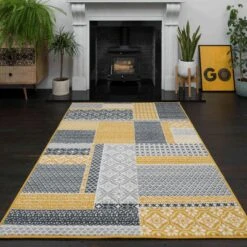 Ochre Grey Patchwork Rug 11 Ochre Grey Patchwork Rug -Kukoon Rugs Store milan2761 gb21