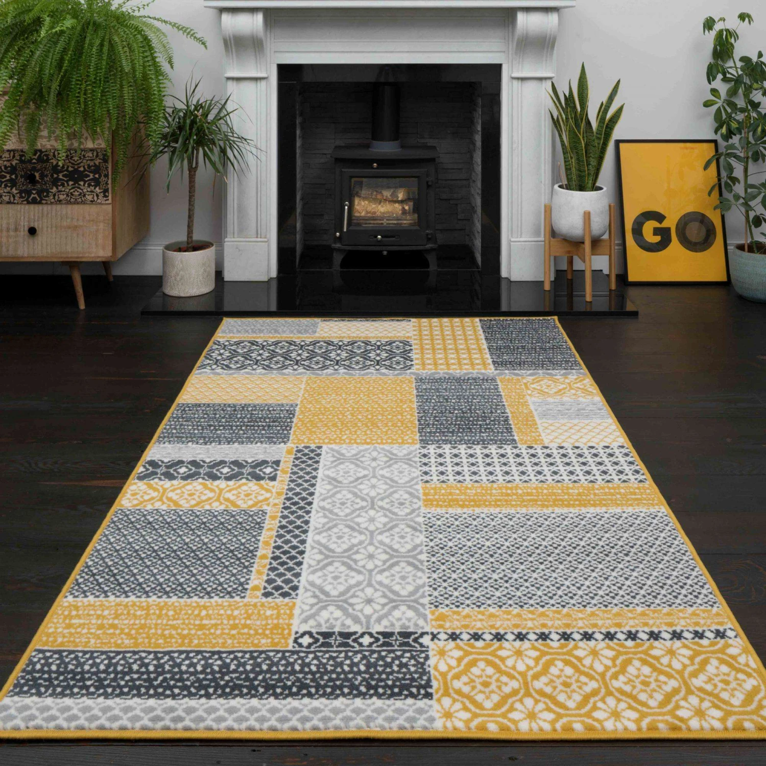 Ochre Grey Patchwork Rug 4 Ochre Grey Patchwork Rug - Image 2