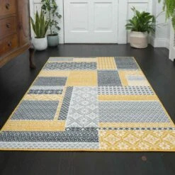 Ochre Grey Patchwork Rug 12 Ochre Grey Patchwork Rug -Kukoon Rugs Store milan2761 gb21 5B1 5D