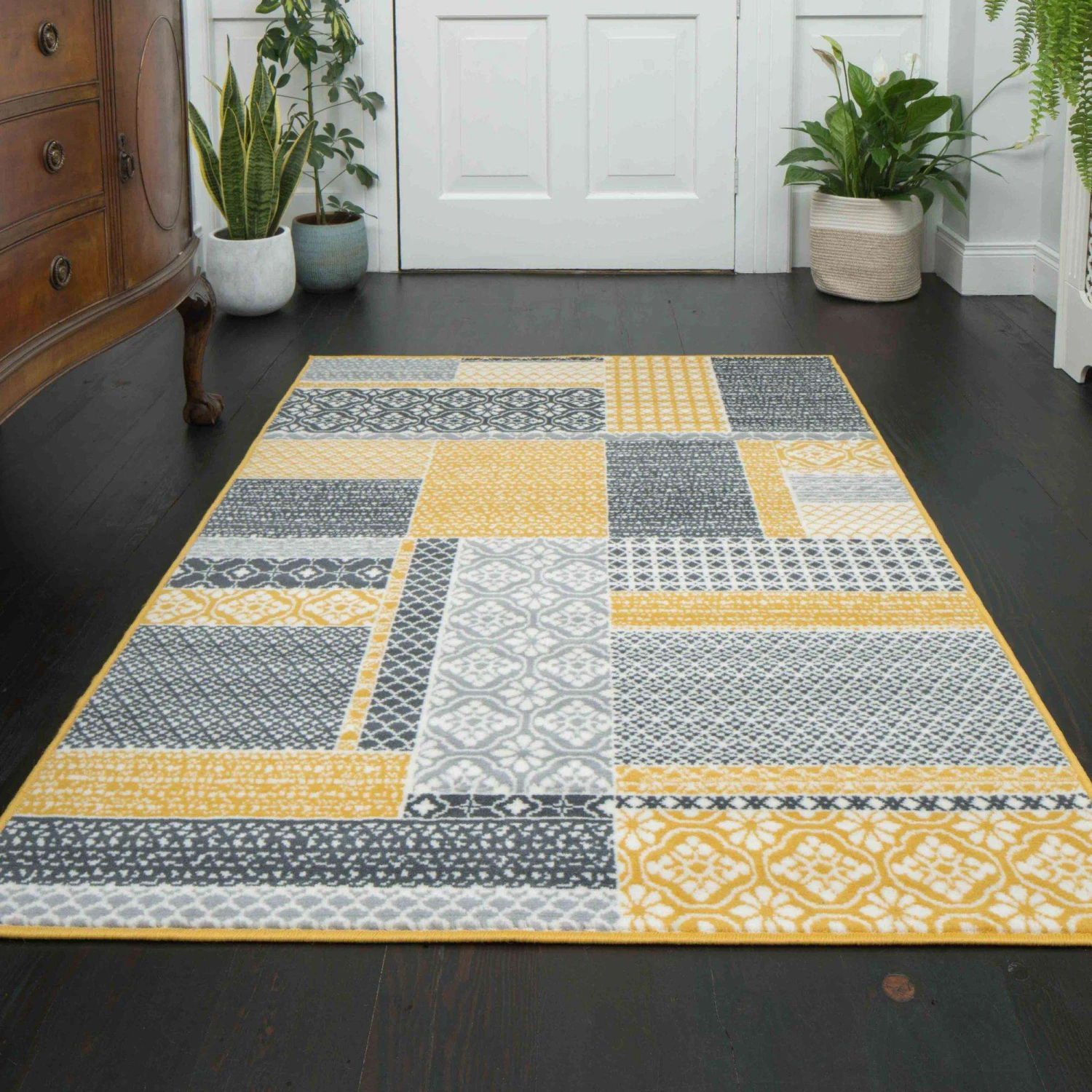Ochre Grey Patchwork Rug 5 Ochre Grey Patchwork Rug - Image 3