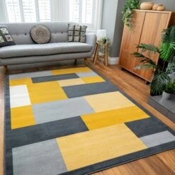 Yellow Grey Modern Geometric Bedroom Rugs 9 Yellow Grey Modern Geometric Bedroom Rugs -Kukoon Rugs Store milan3643 gb15 05531