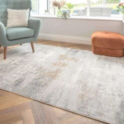 Modern Soft Grey Gold Distressed Abstract Living Room Rug - Moonshine -Kukoon Rugs Store moonshine grey 8957 5B1 5D