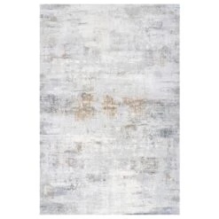 Modern Soft Grey Gold Distressed Abstract Living Room Rug - Moonshine