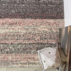 Blush Pink Stripe Shaggy Rug -Kukoon Rugs Store murano blush stripe 4051 5B3 5D