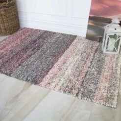 Blush Pink Stripe Shaggy Rug -Kukoon Rugs Store murano blush stripe 4051 5B5 5D