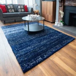 Navy Mottled Striped Shaggy Living Room Rug -Kukoon Rugs Store murano navy stripe 4093 5B3 5D