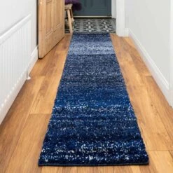 Navy Mottled Striped Shaggy Hall Runner Rug 10 Navy Mottled Striped Shaggy Hall Runner Rug -Kukoon Rugs Store murano navy stripe 4135 5B2 5D