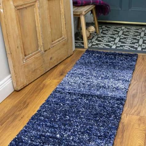 Navy Mottled Striped Shaggy Hall Runner Rug 6 Navy Mottled Striped Shaggy Hall Runner Rug - Image 4