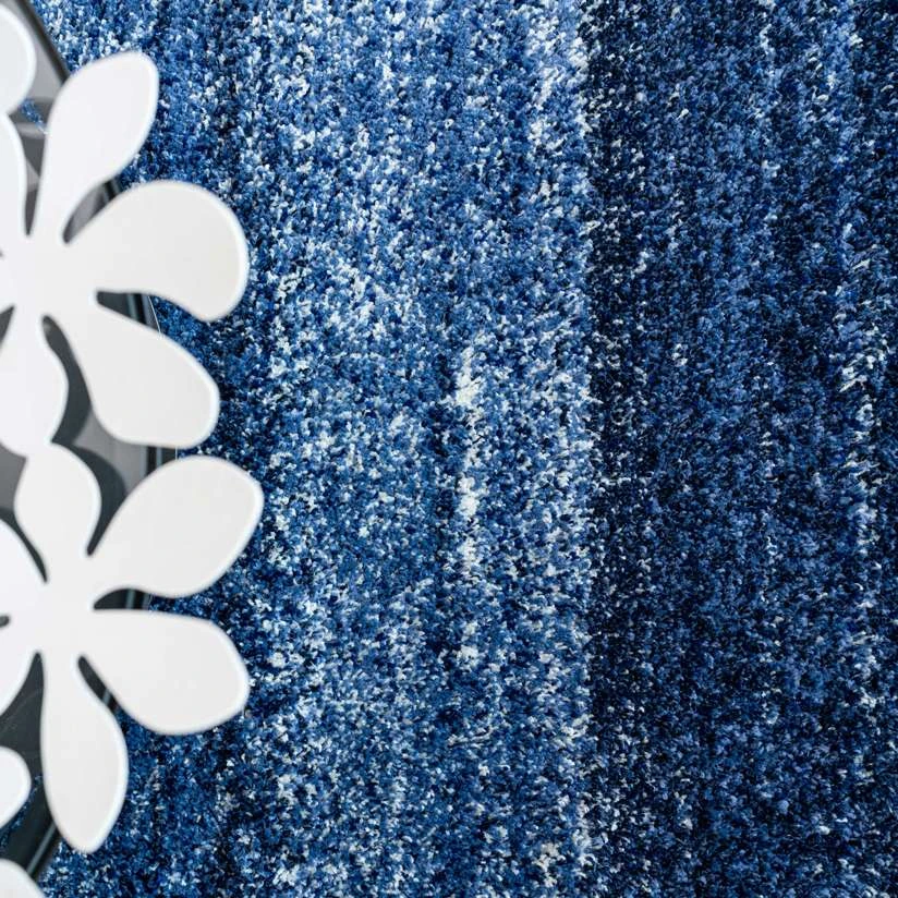 Navy Mottled Striped Shaggy Hall Runner Rug 7 Navy Mottled Striped Shaggy Hall Runner Rug - Image 5