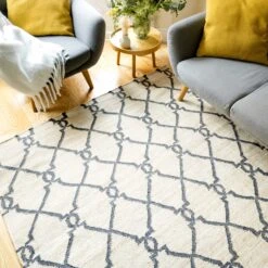 Cream Trellis Natural Jute Area Rug - Trellis -Kukoon Rugs Store natura jute viscose 02 04122
