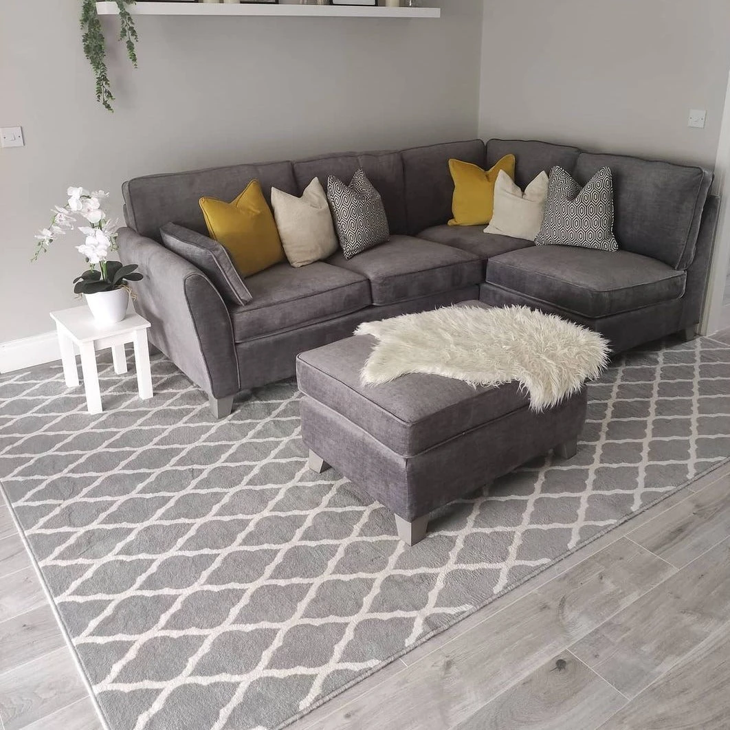 Trellis Silver Grey Durable Rug - Milan 3 Trellis Silver Grey Durable Rug - Milan