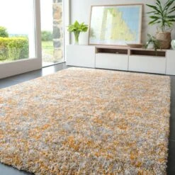 Soft Mottled Gold Grey Shaggy Area Rug -Kukoon Rugs Store ochre 07089 5B3 5D