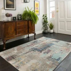 Soft Abstract Distressed Blue Living Room Rug - Wild Blue -Kukoon Rugs Store osbourne wild blue 16 copy 5B4 5D